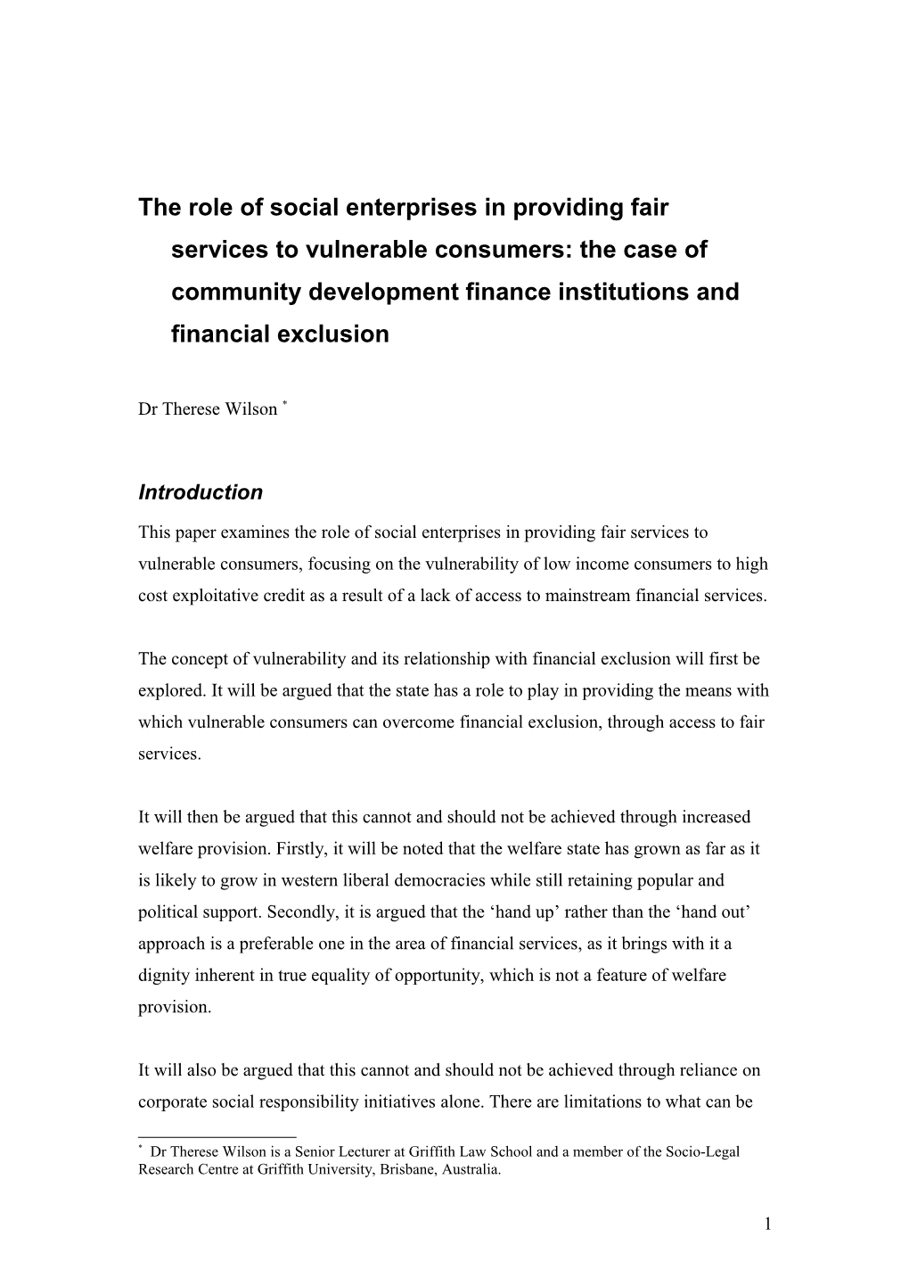 The Role of Social Enterprises in Providing Fair Services to Vulnerable Consumers: The