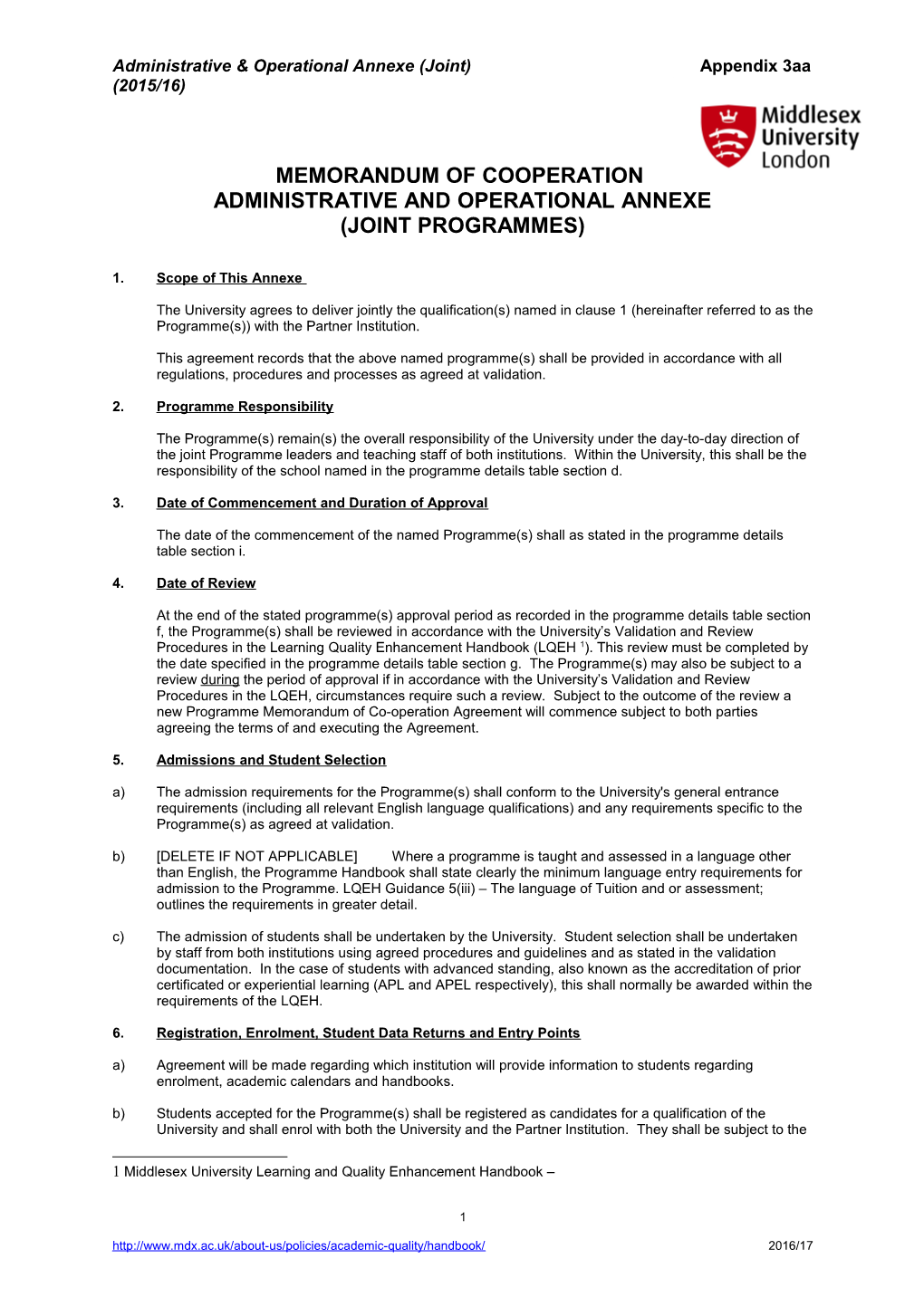 Administrative & Operational Annexe (Joint) Appendix 3Aa