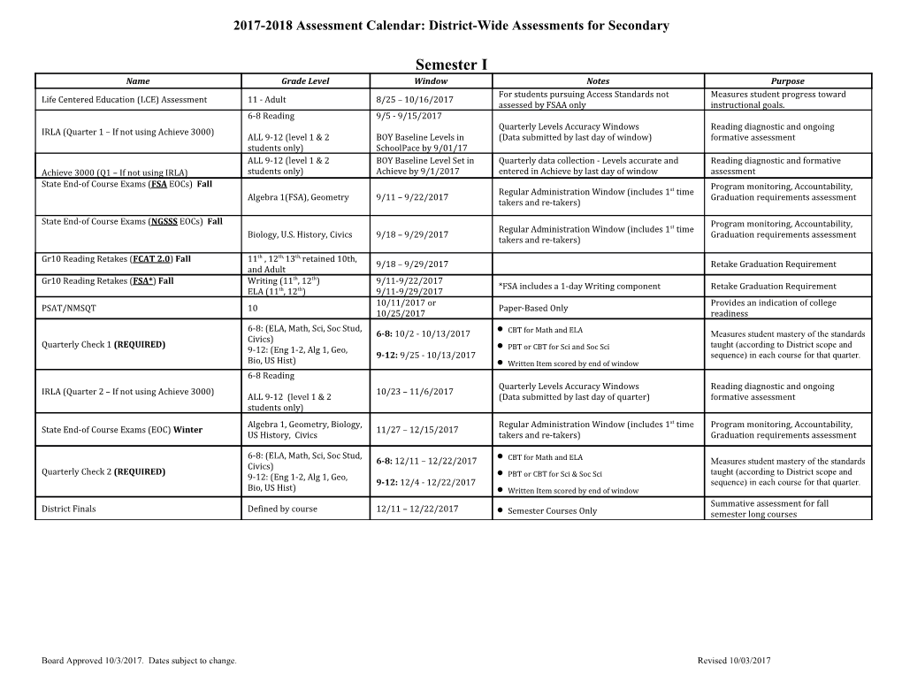 2014-15 Assessment Secondary Calendar Draft