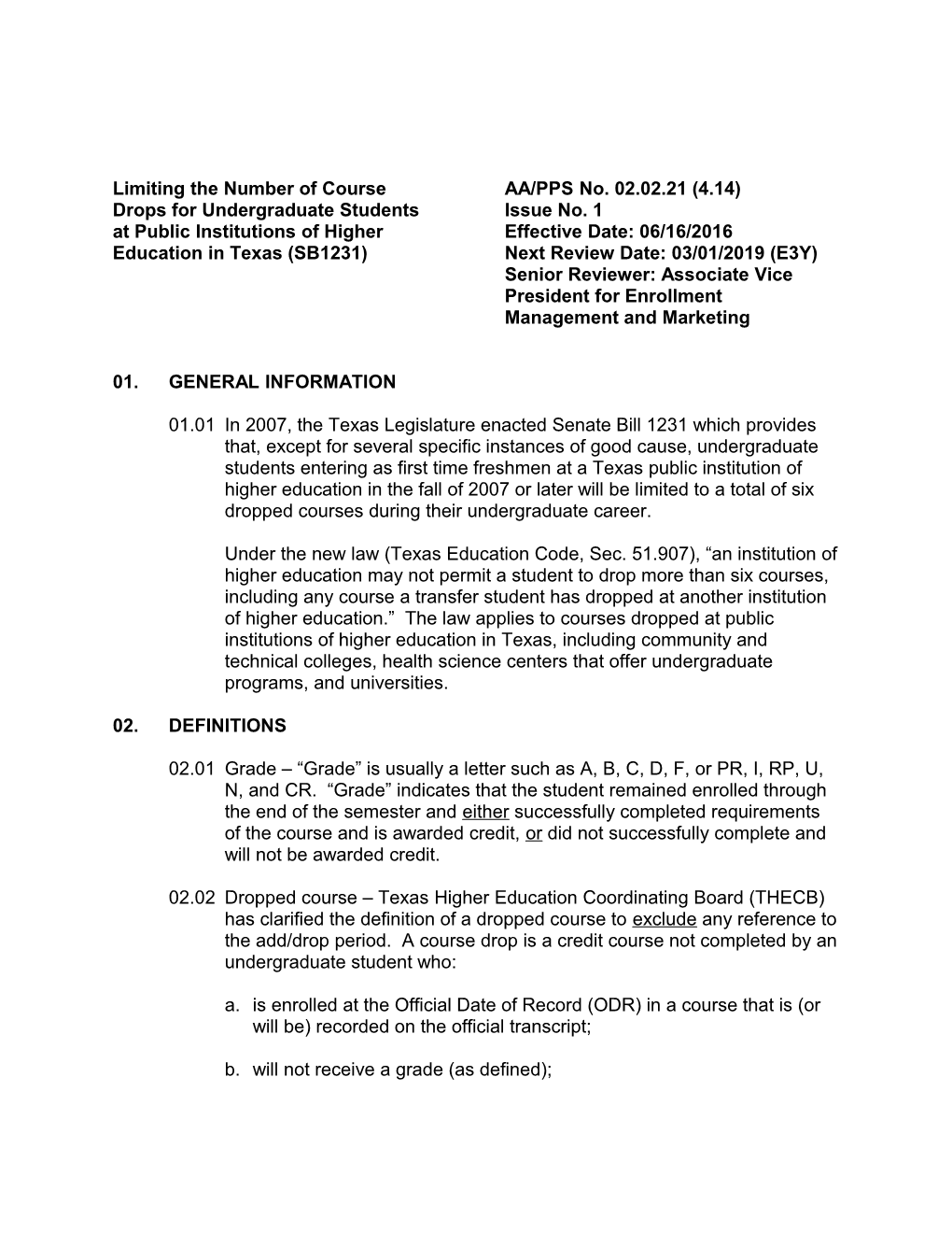 Limiting the Number of Courseaa/PPS No. 02.02.21 (4.14)