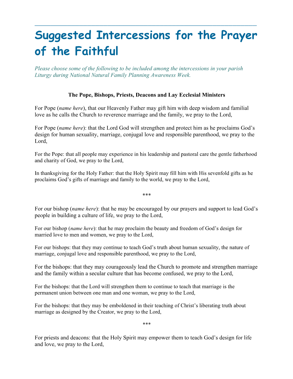 2009 Prayer of the Faithful