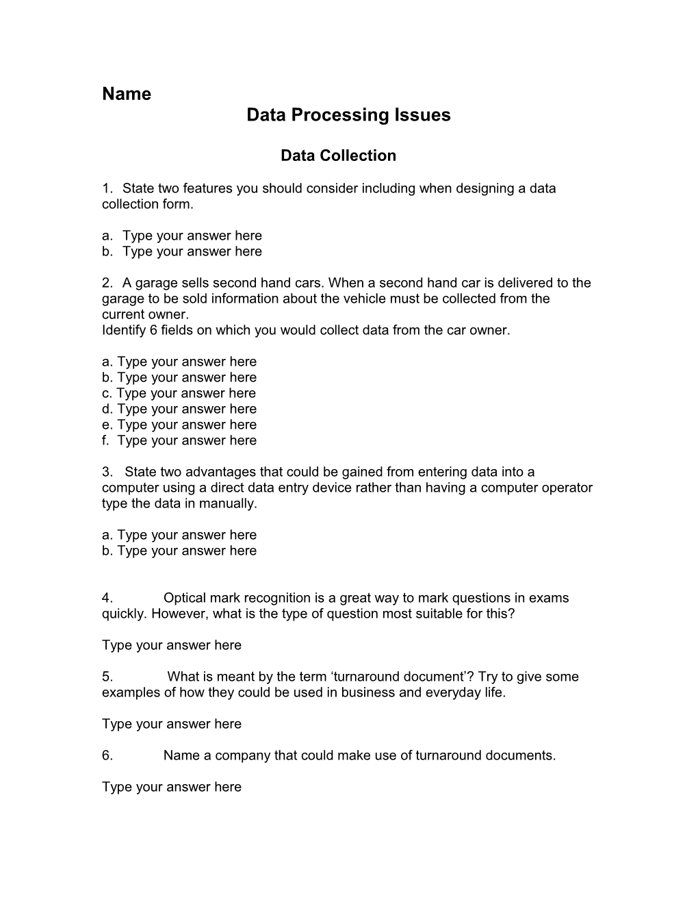 Data Processing Issues