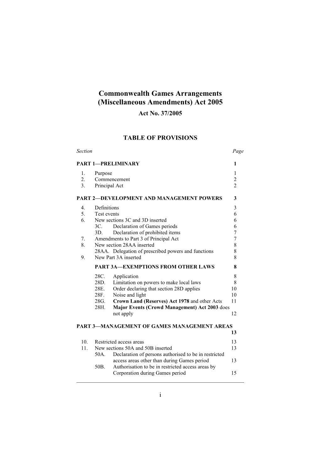 Commonwealth Games Arrangements (Miscellaneous Amendments) Act 2005