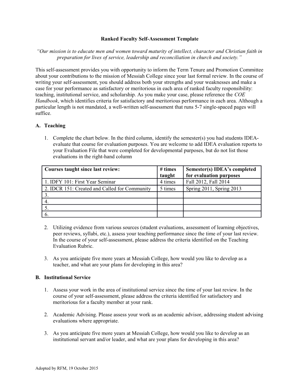 Ranked Faculty Self-Assessment Template