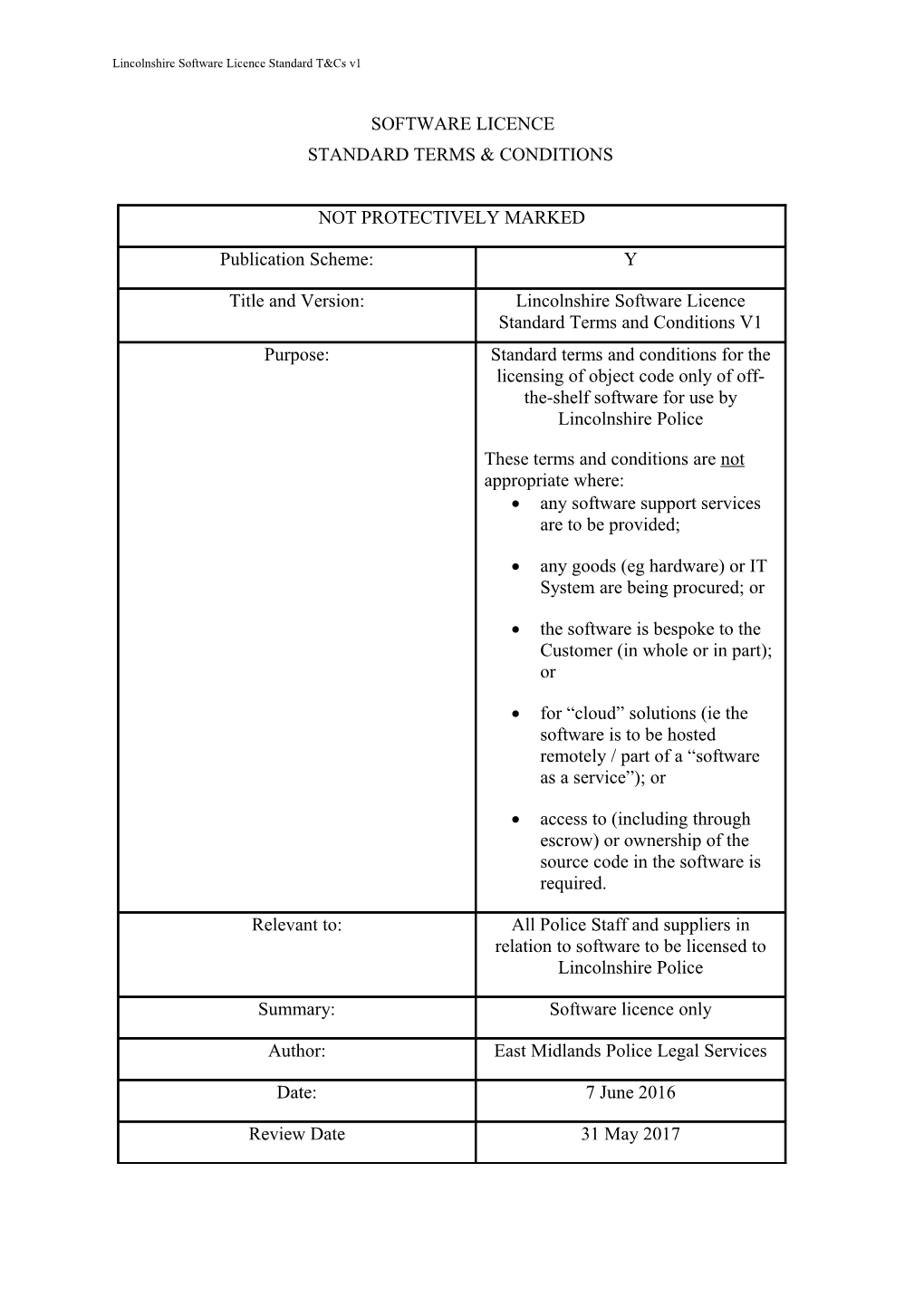 Lincolnshire Software Licence Standard T&Cs V1