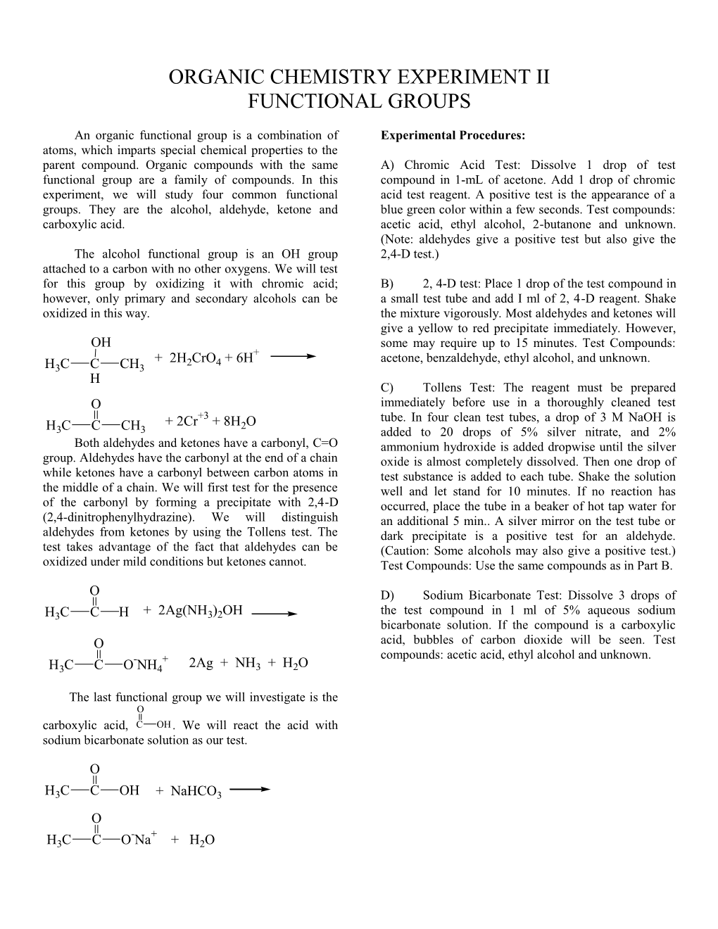 Organic Chemistry Experiment Ii