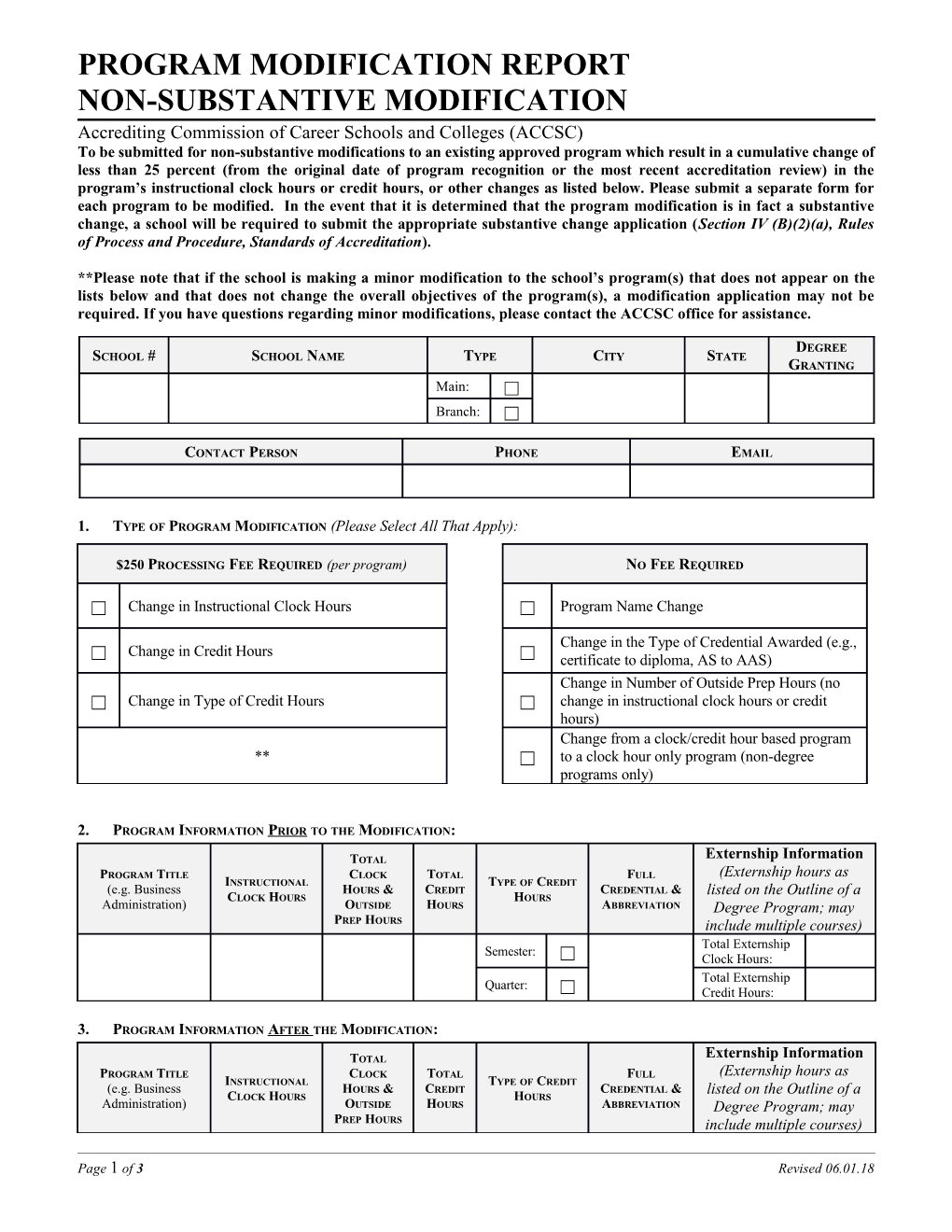 Program Modification Report