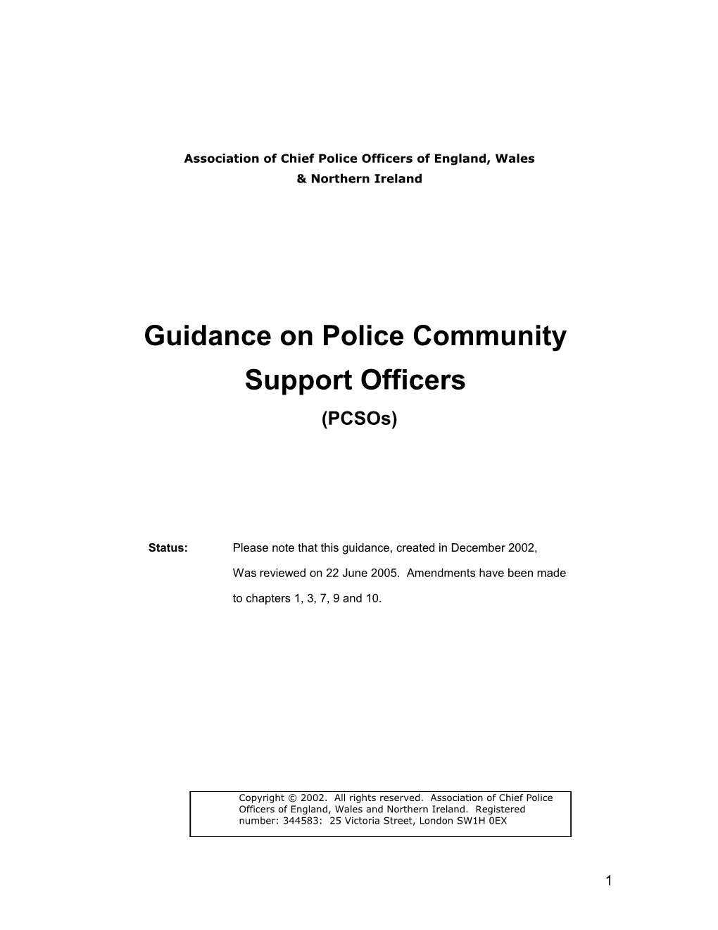 ACPO Guidance on Police Community Support Officers (Pcsos)