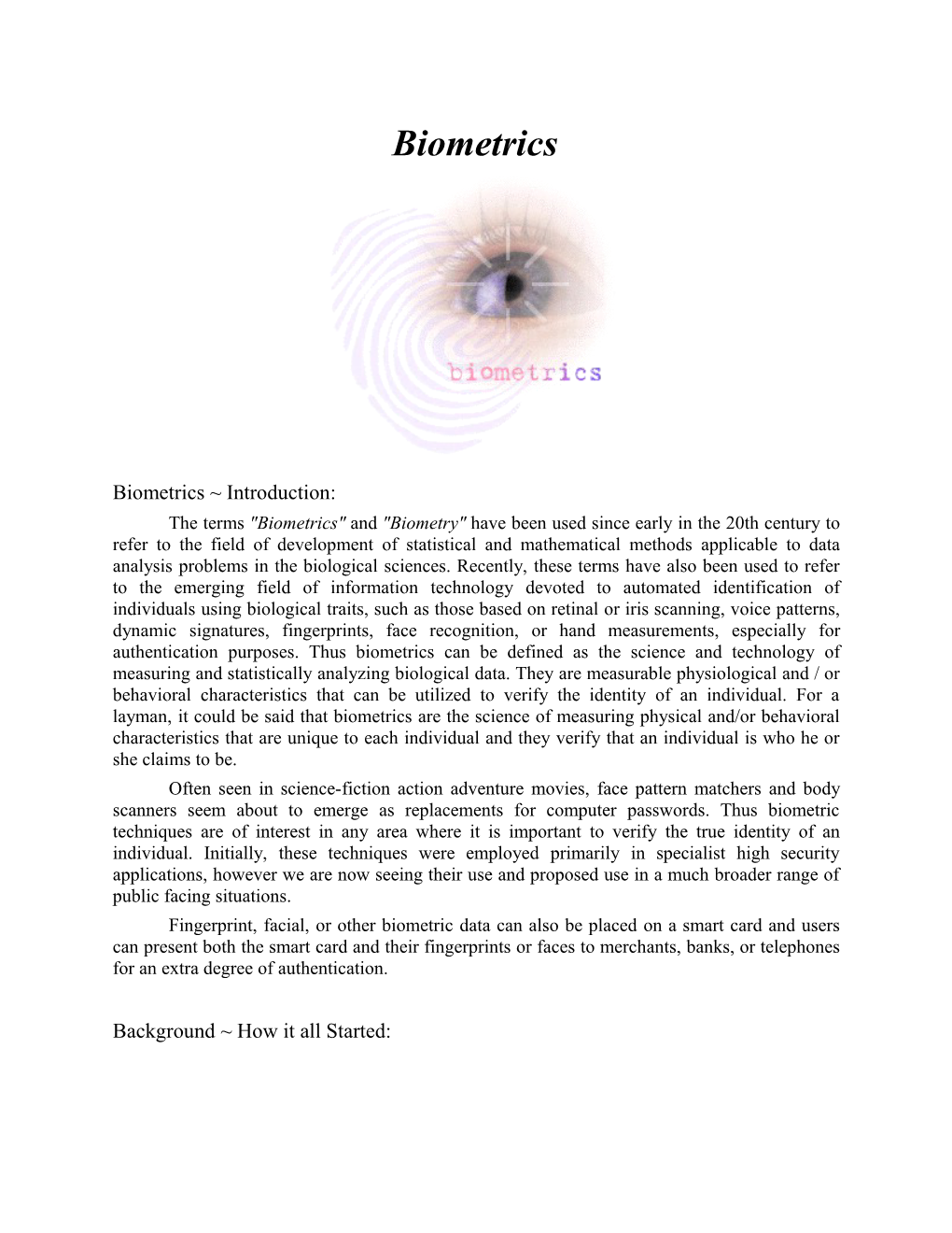 Biometrics Introduction