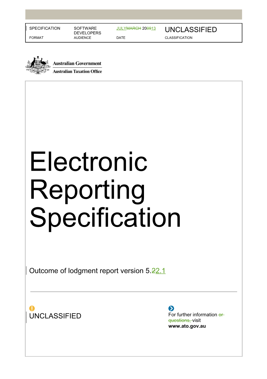 Electronic Reporting Specification - Outcome of Lodgment