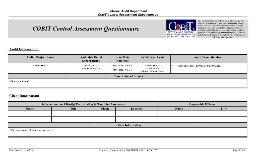 COBIT Control Assessment Questionnaire
