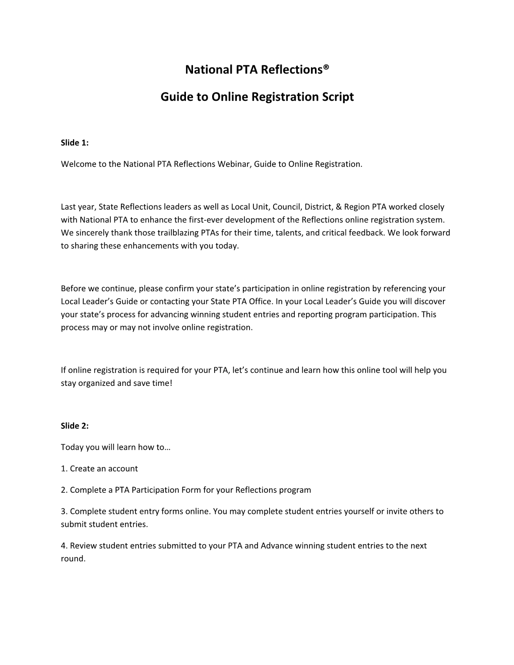 Guide to Online Registration Script