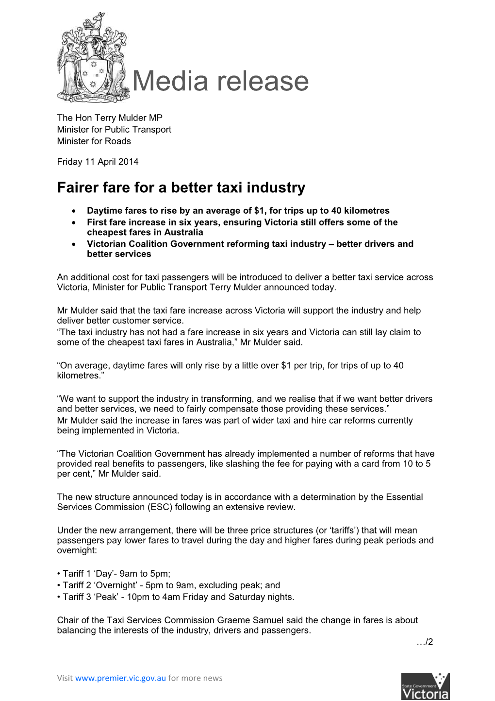 Fairer Fare for a Better Taxi Industry