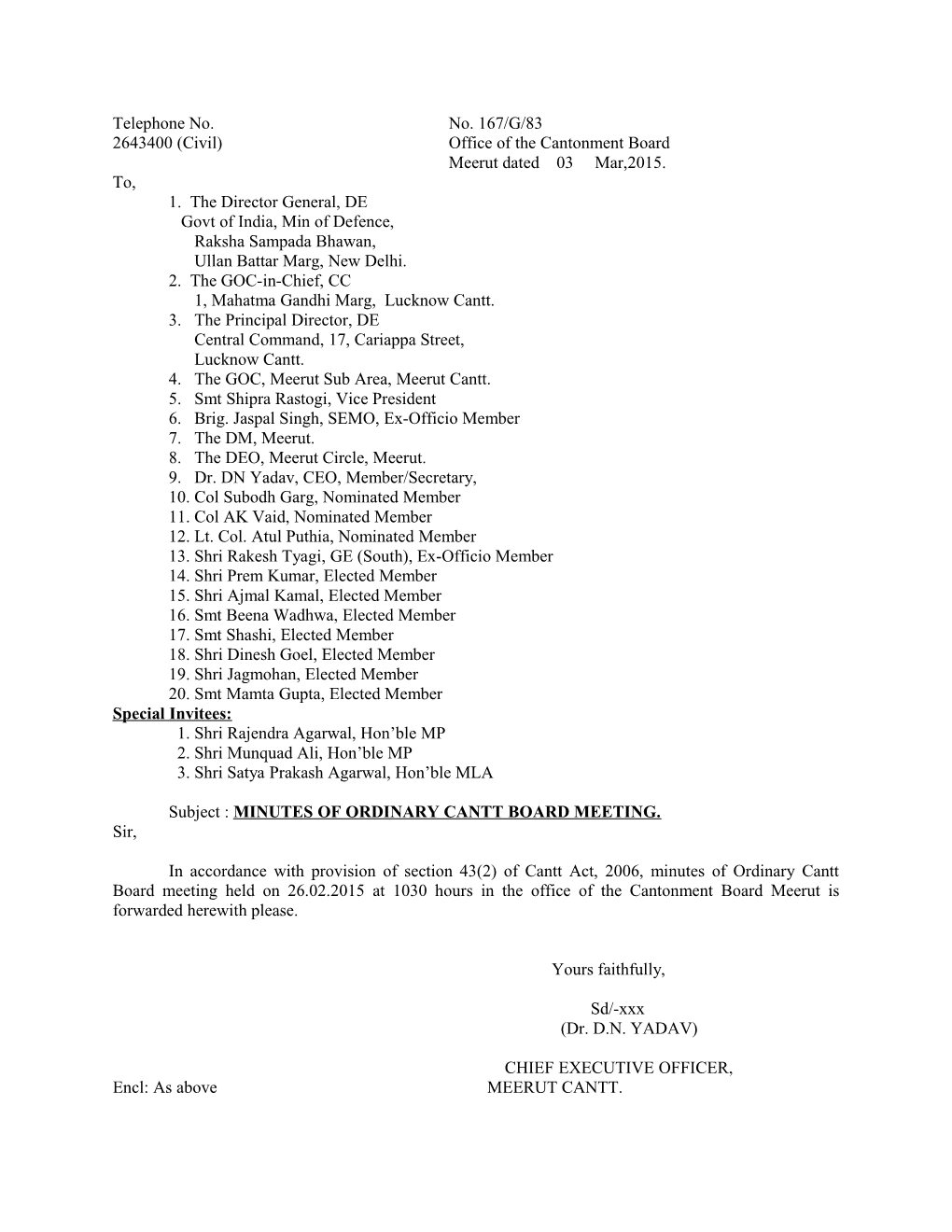 2643400 (Civil)Office of the Cantonment Board Meerut Dated 03 Mar,2015