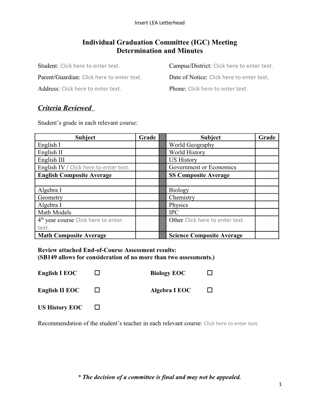 Individual Graduation Committee (IGC) Meeting