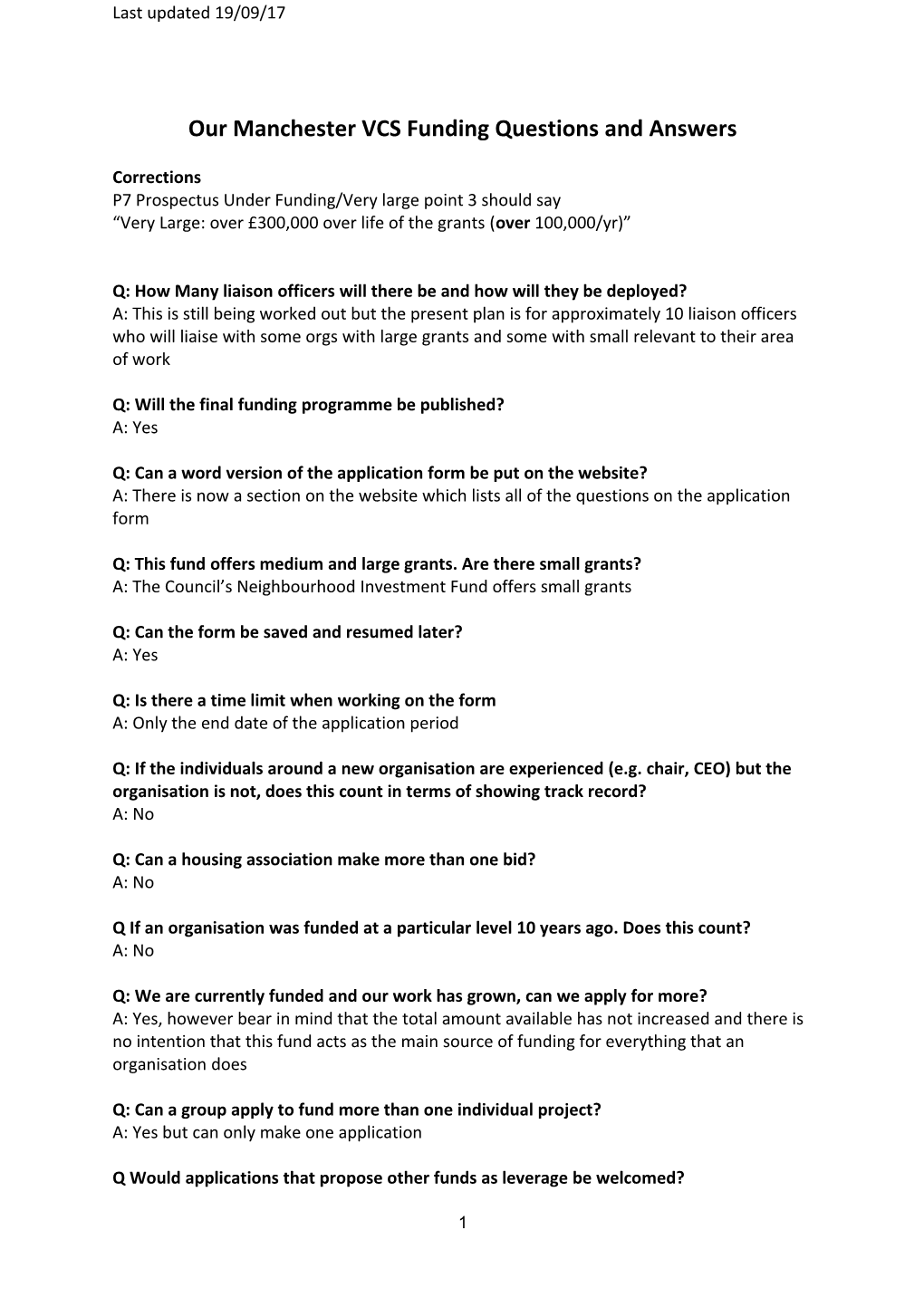 Our Manchester VCS Funding Questions and Answers