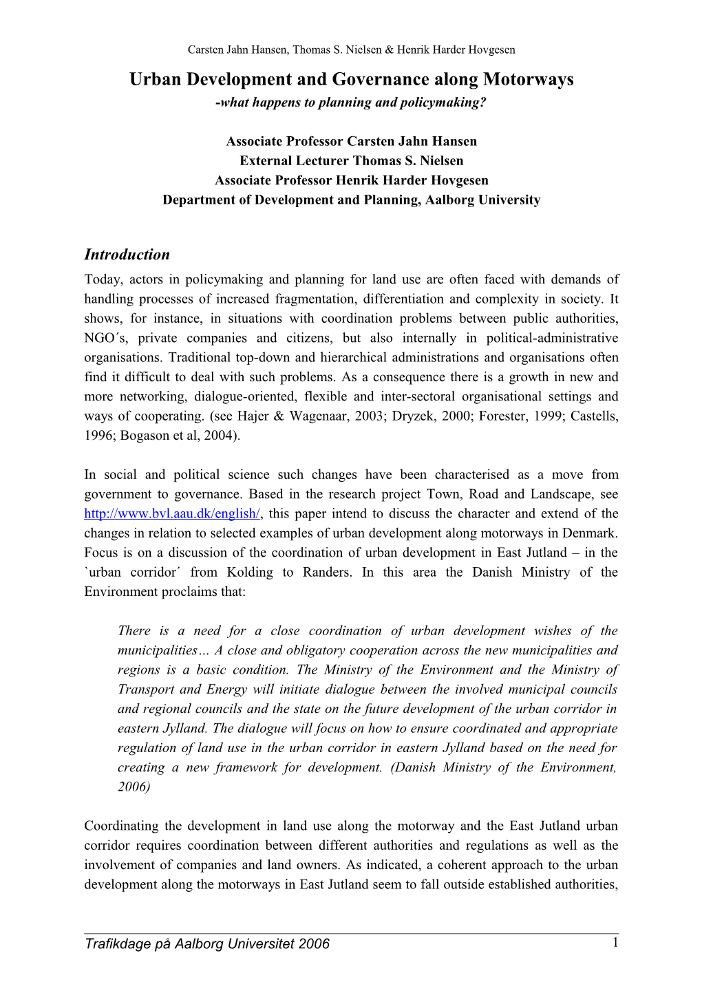 Urban Development and Governance Along Motorways