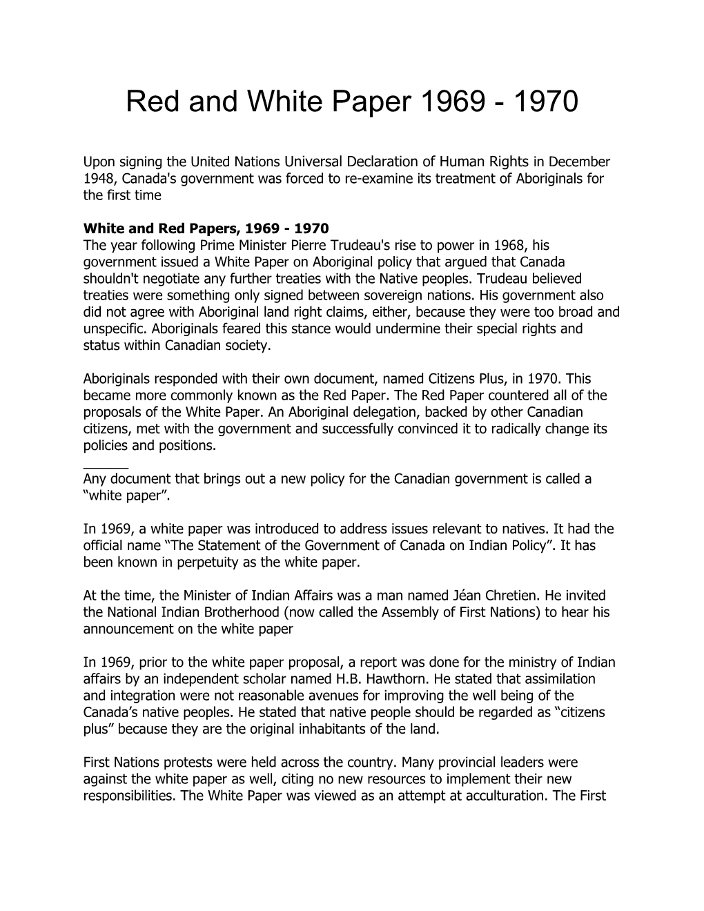 Red and White Paper 1969 - 1970