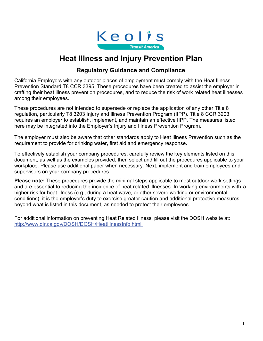Heat Illness and Injury Prevention Plan