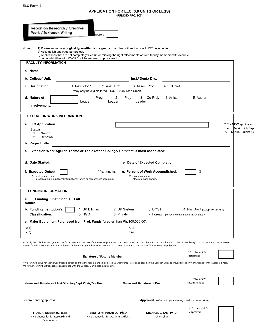 Application for Elc(3.0 Units Or Less)