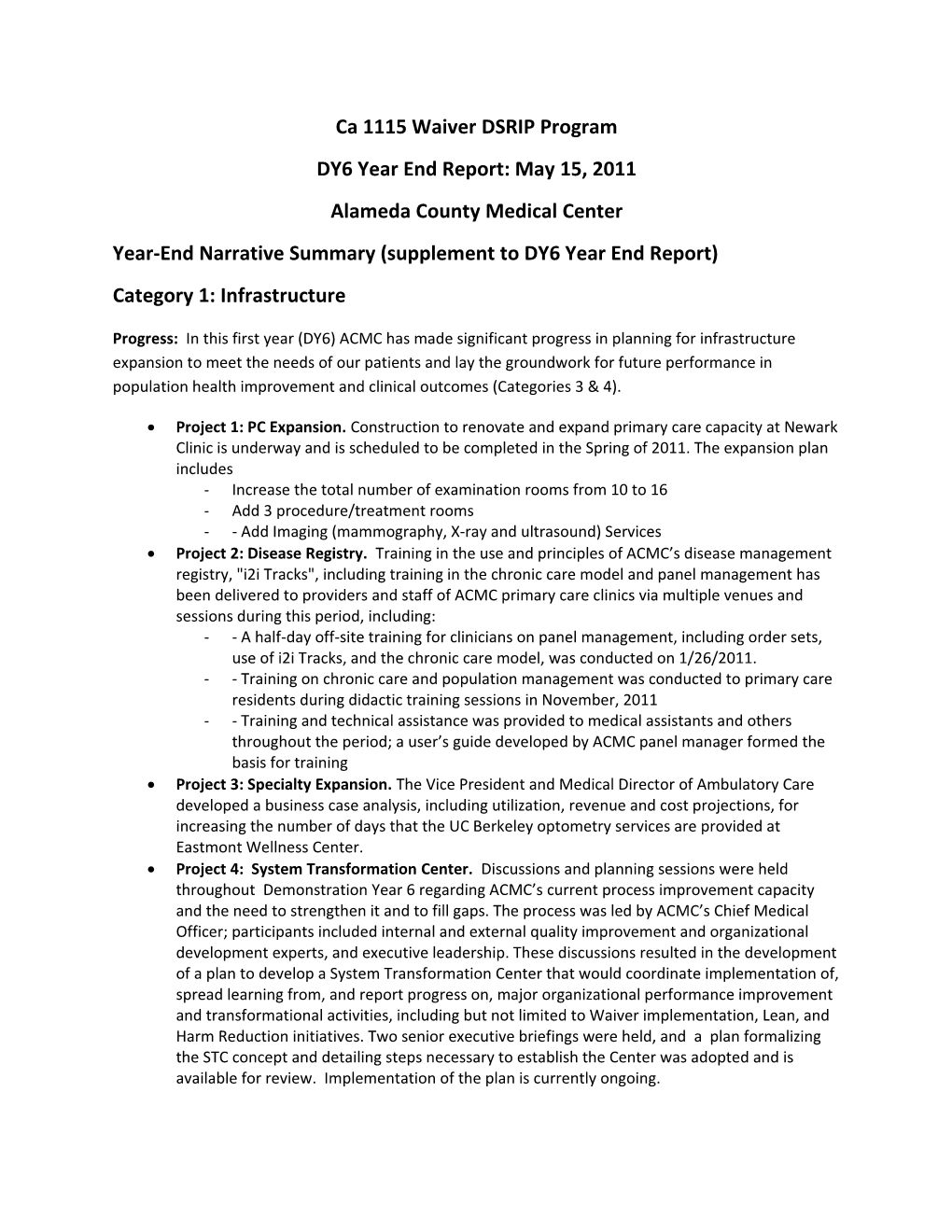 DY 6 Supplemental Year-End Narrative