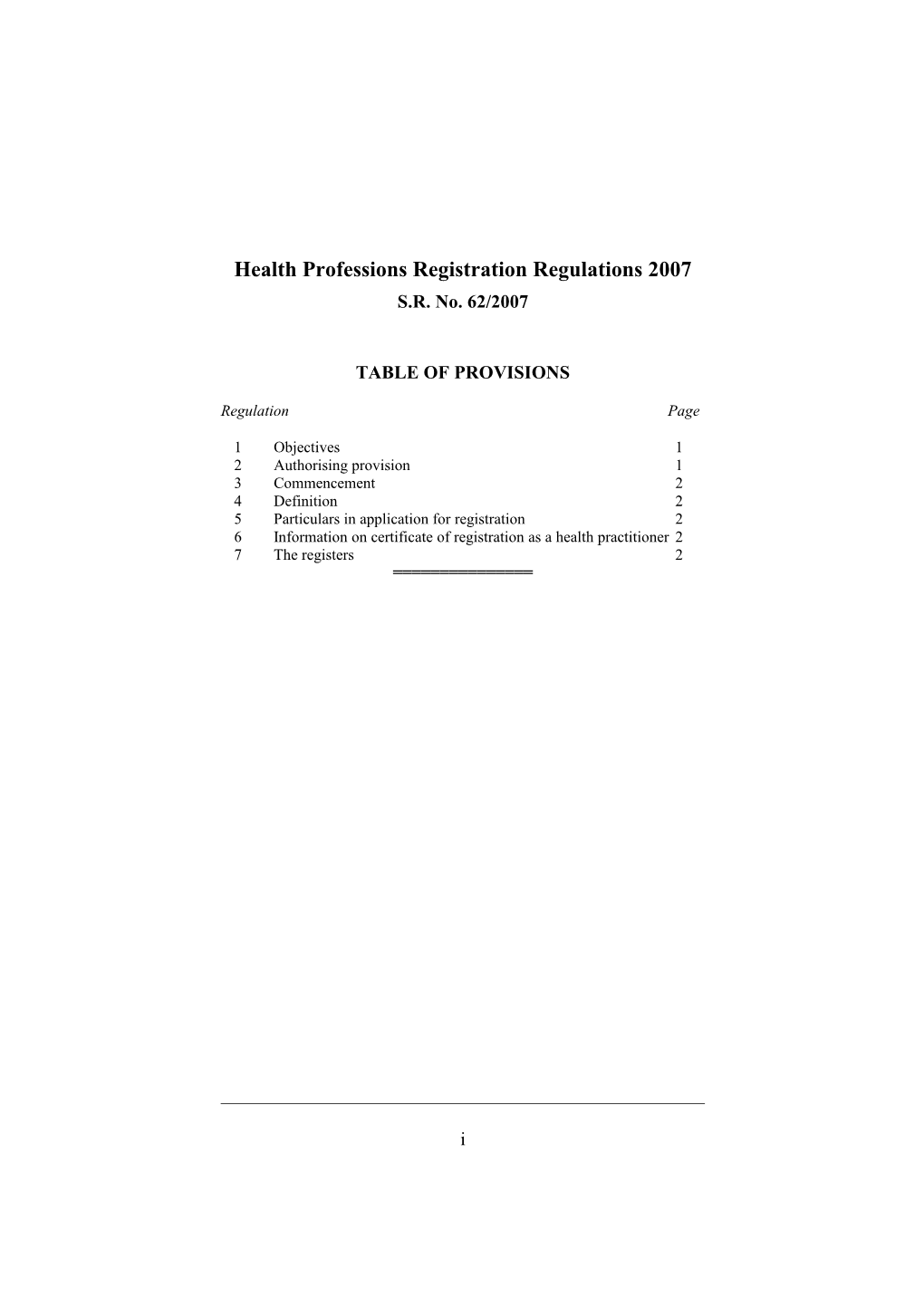 Health Professions Registration Regulations 2007