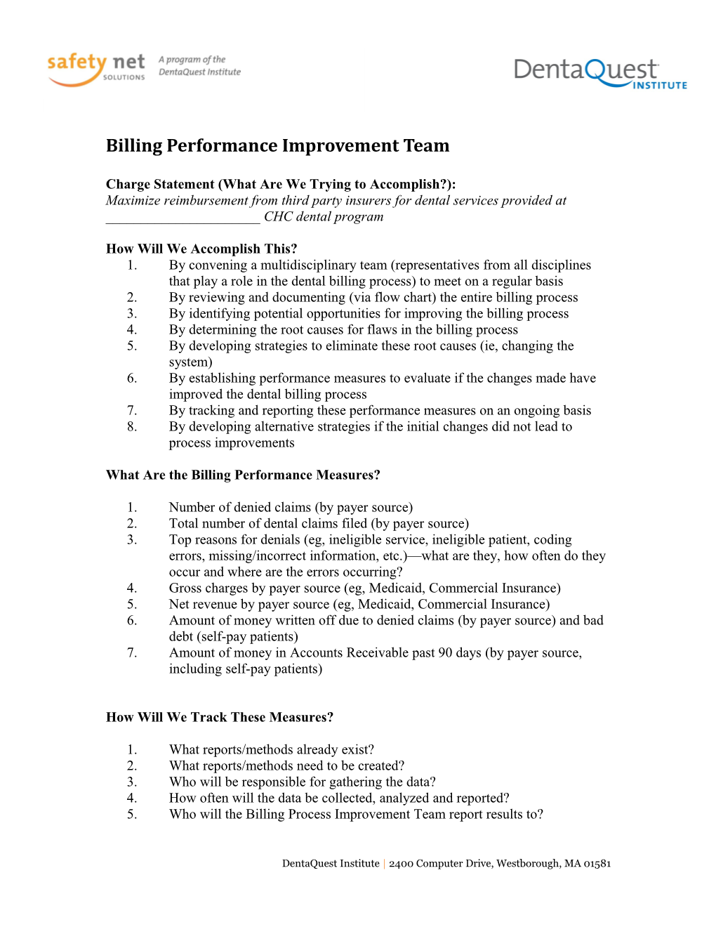 Billing Performance Improvement Team