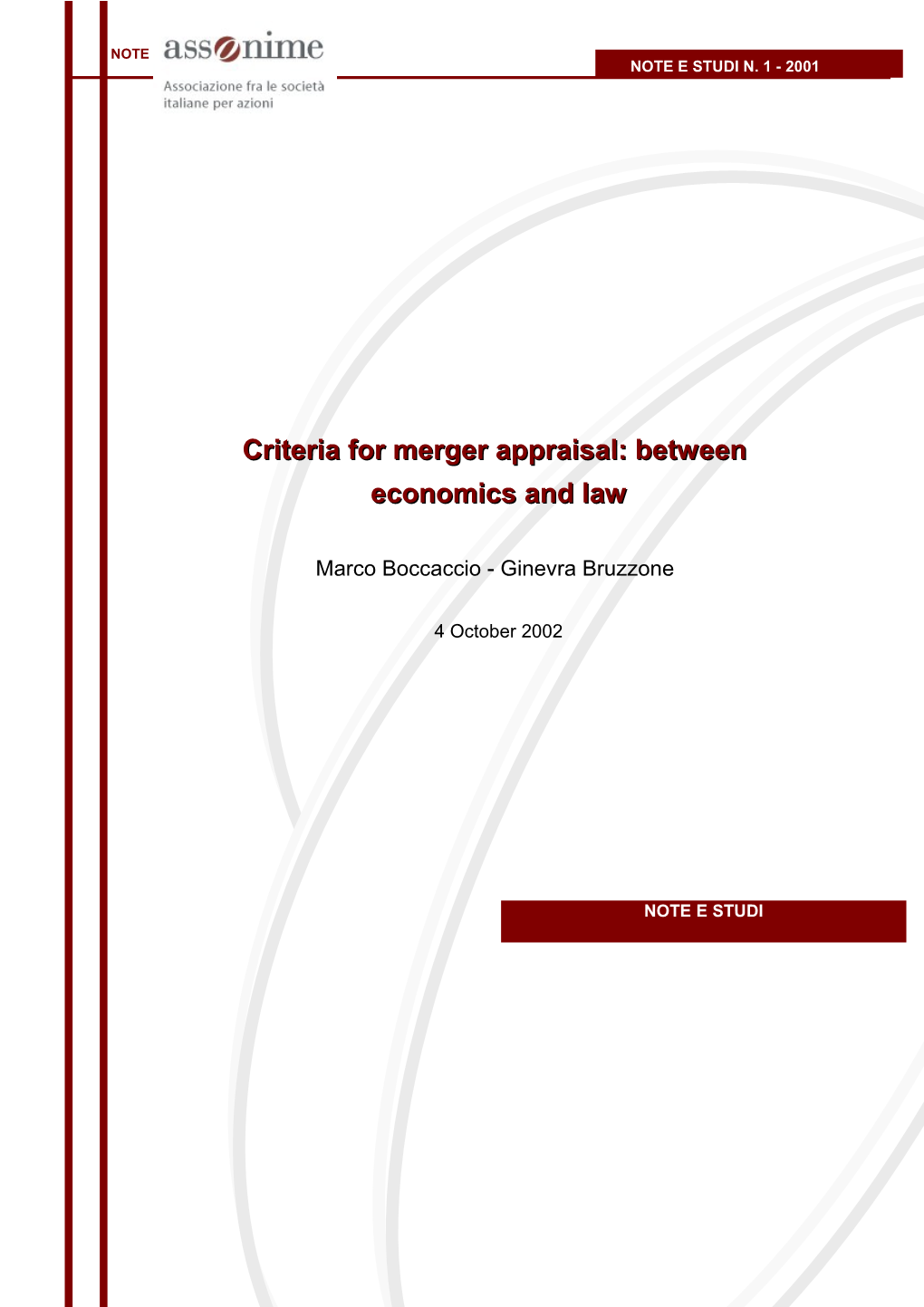 Assonime Criteria for Merger Appraisal: Between Economics and Law