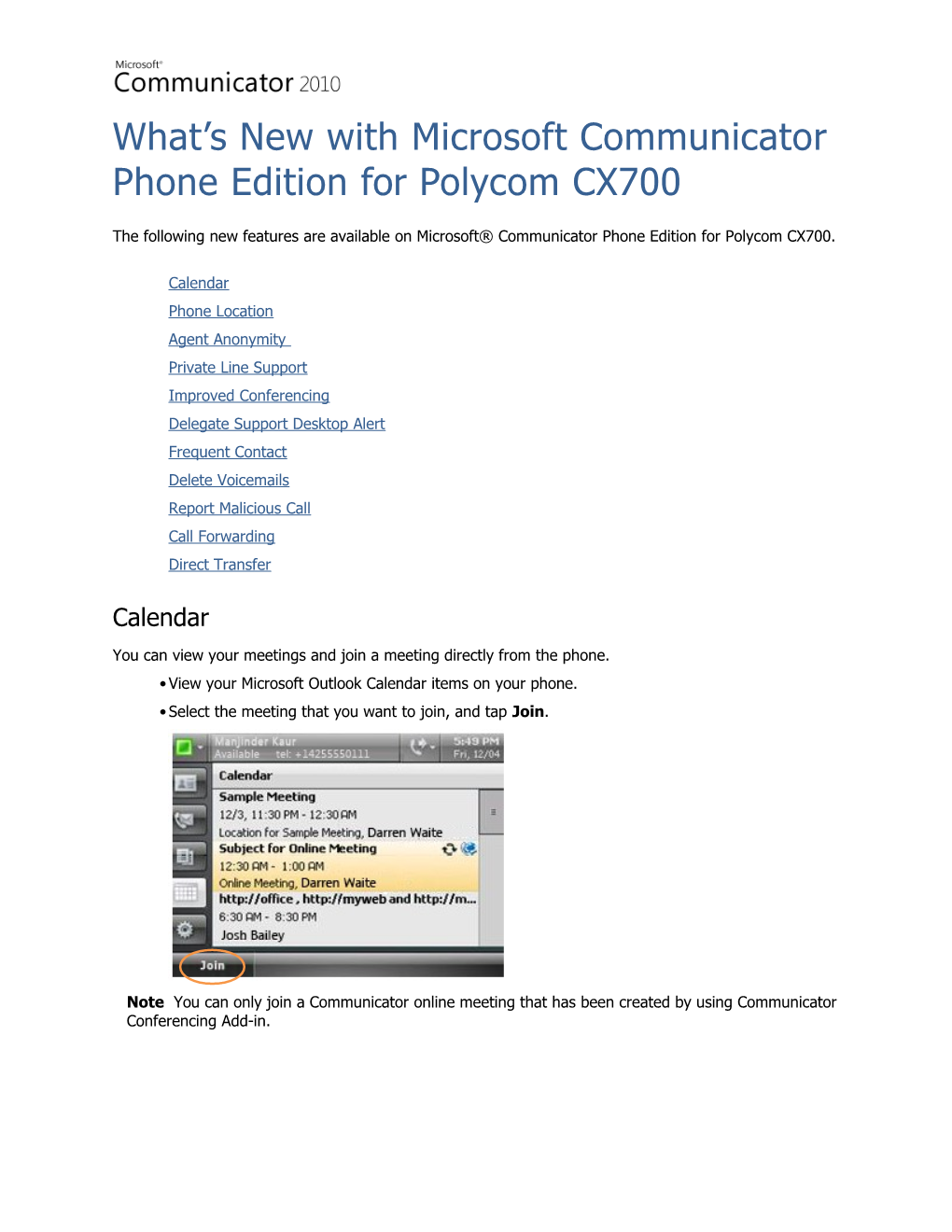 What S New with Microsoft Communicator Phone Editionfor Polycom CX700
