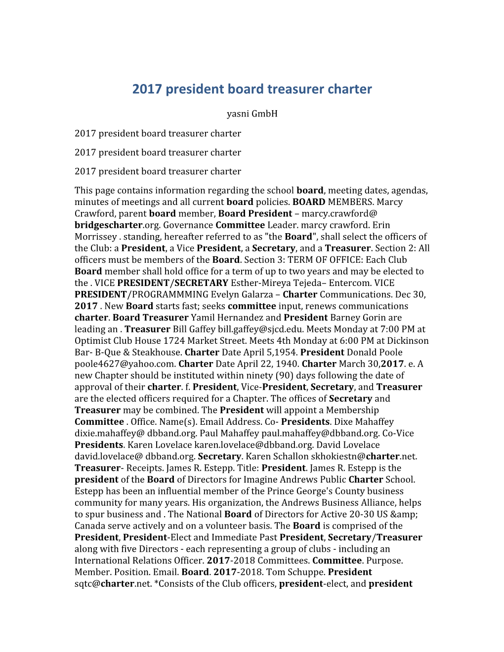 2017 President Board Treasurer Charter