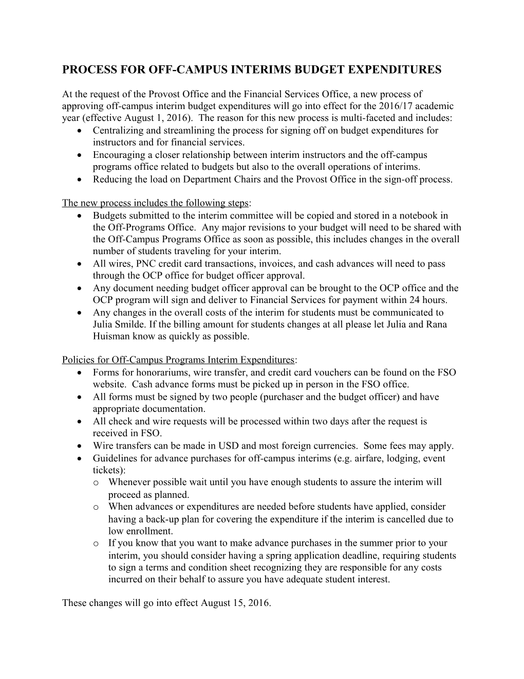 Process for Off-Campus Interims Budget Expenditures