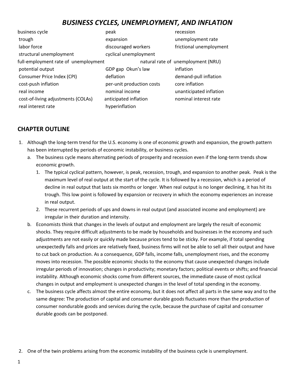 Business Cycles, Unemployment, and Inflation