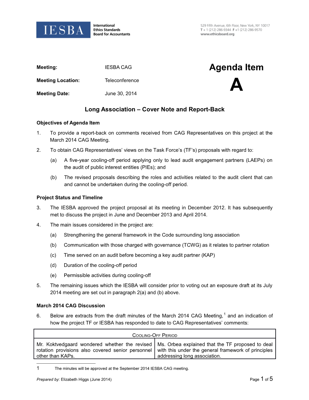 Long Association Cover Note and Report-Back