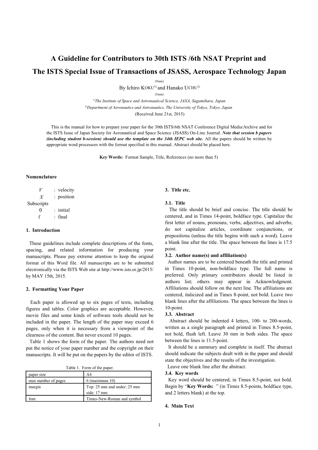 Sample of Paper for 30Th ISTS & 6Th NAST