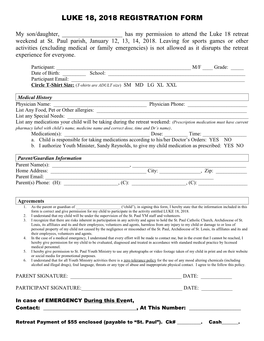 Luke 18 Registration Form