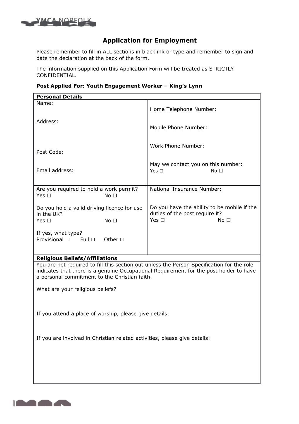 Post Applied For: Youth Engagement Worker King S Lynn