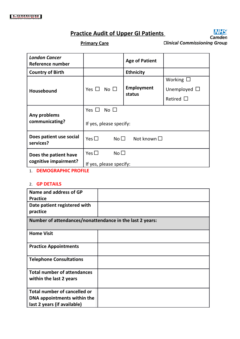 London Cancer Reference Number: London Cancer Primary Care Audit