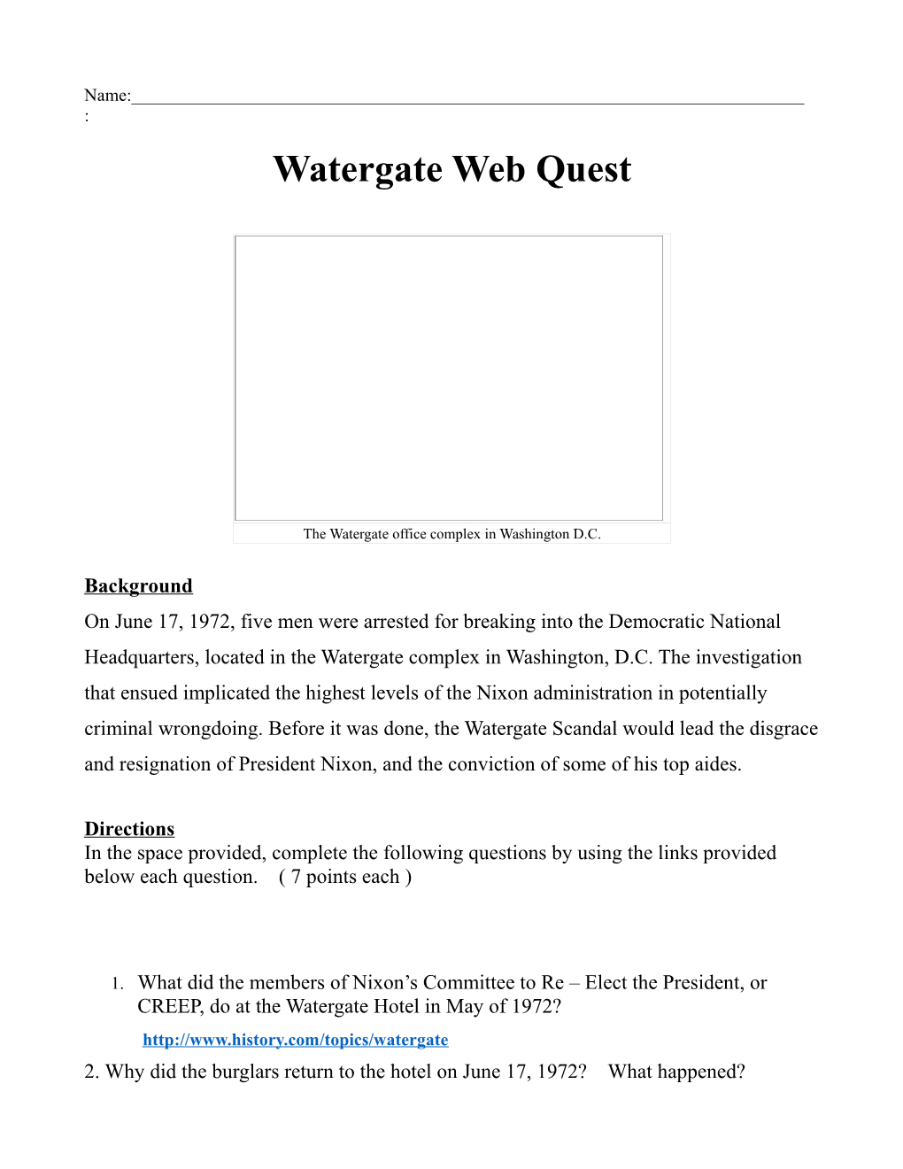 Watergate Web Quest