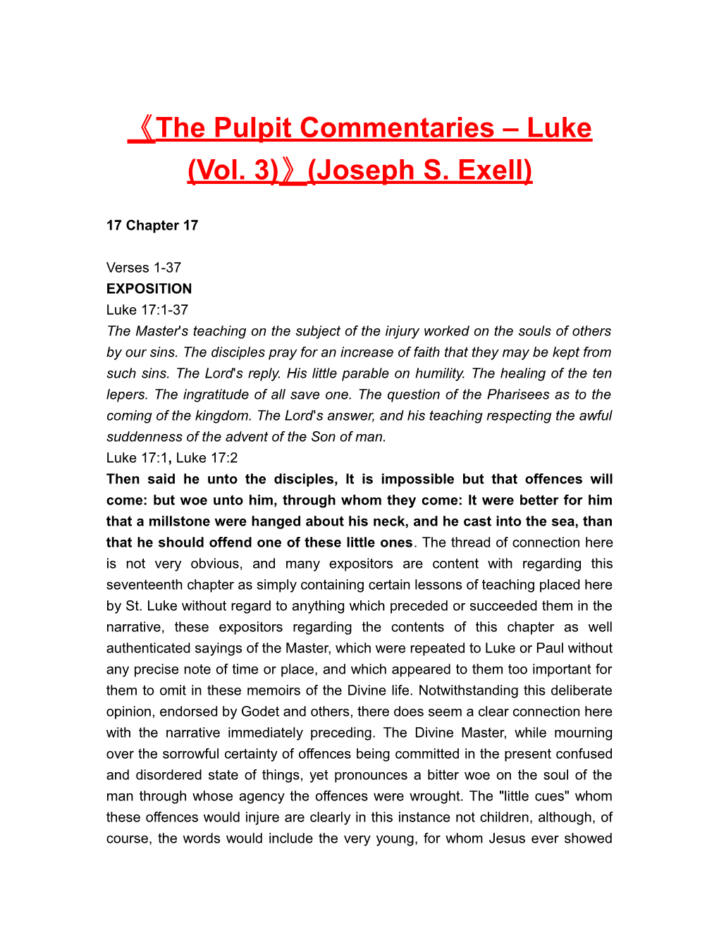 The Pulpit Commentaries Luke (Vol. 3) (Joseph S. Exell)
