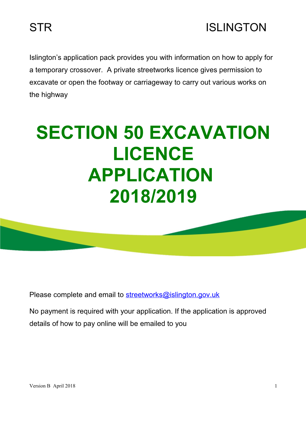 Section 50 Excavation Licence Ver B 2018