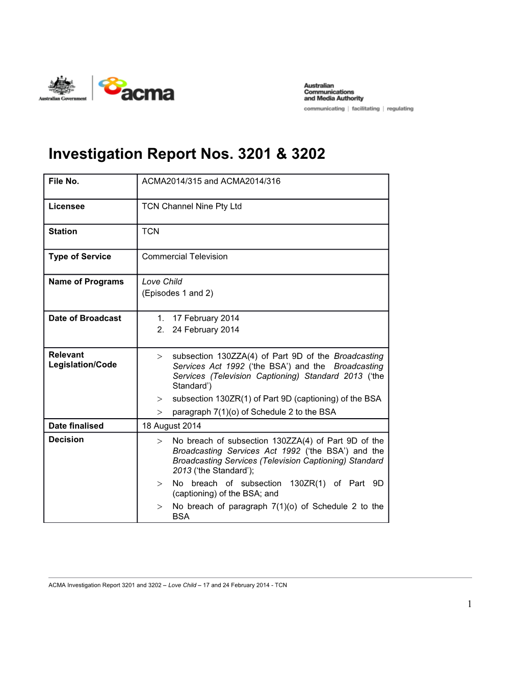 Investigation Report Nos.3201 3202