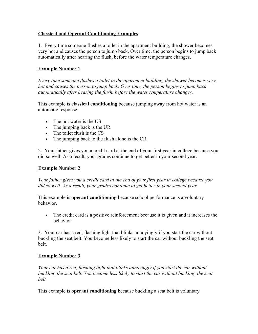 Classical and Operant Conditioning Examples