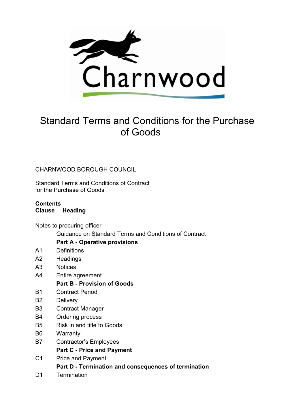 Standard Terms and Conditions for the Purchase of Goods