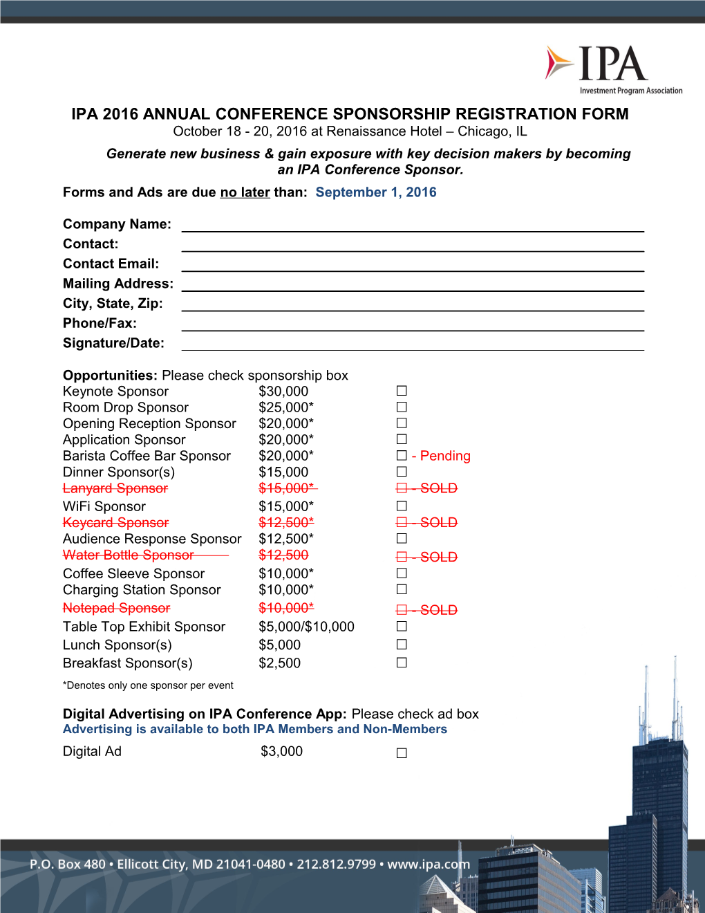Ipa 2016 Annual Conference Sponsorship Registration Form