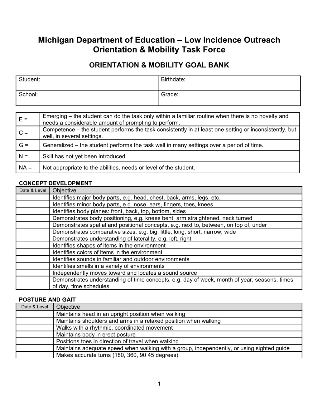 Orientation & Mobility Evaluation