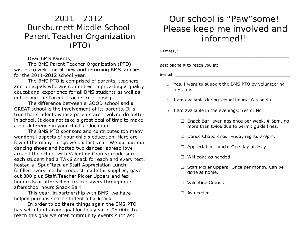 Parent Teacher Organization (PTO)