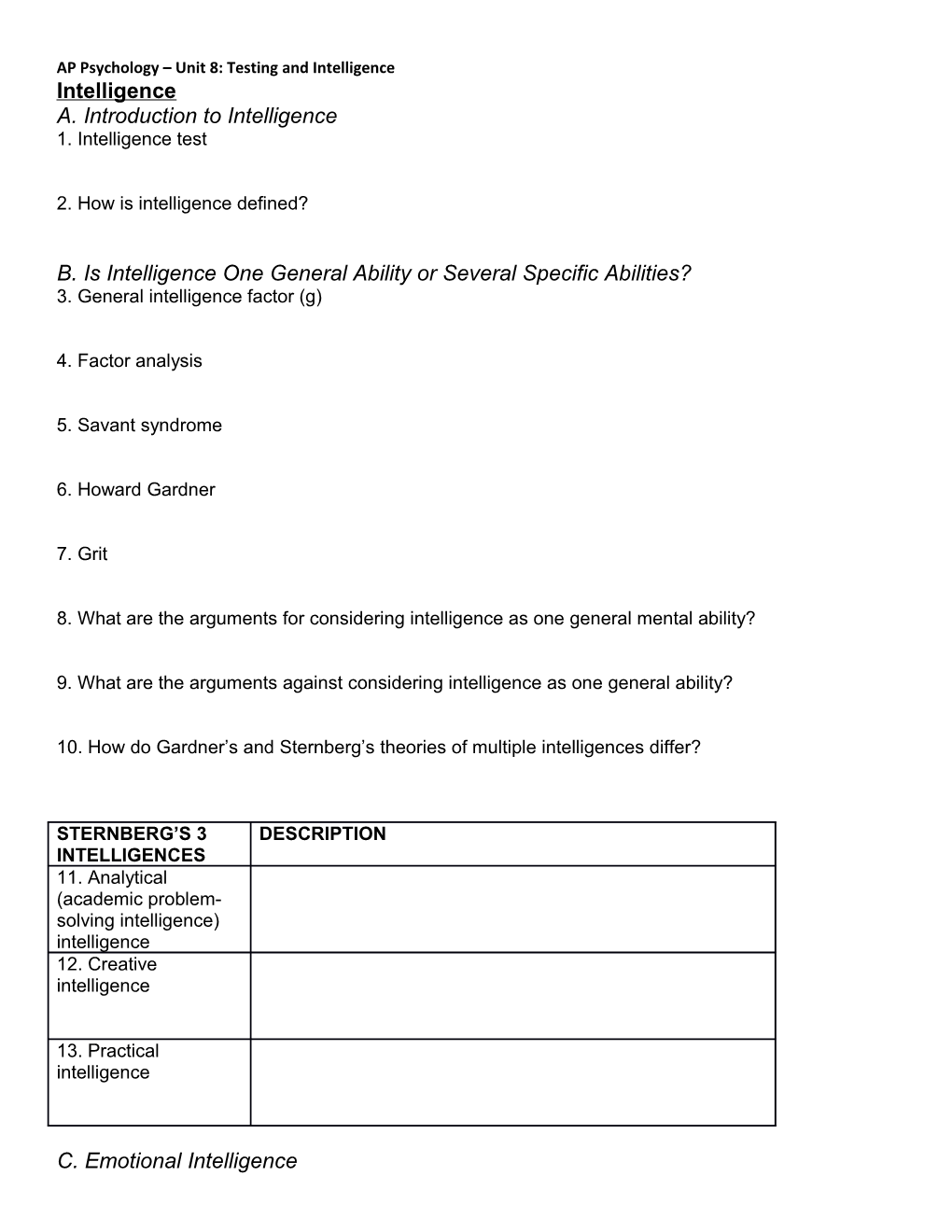 AP Psychology Unit 8: Testing and Intelligence