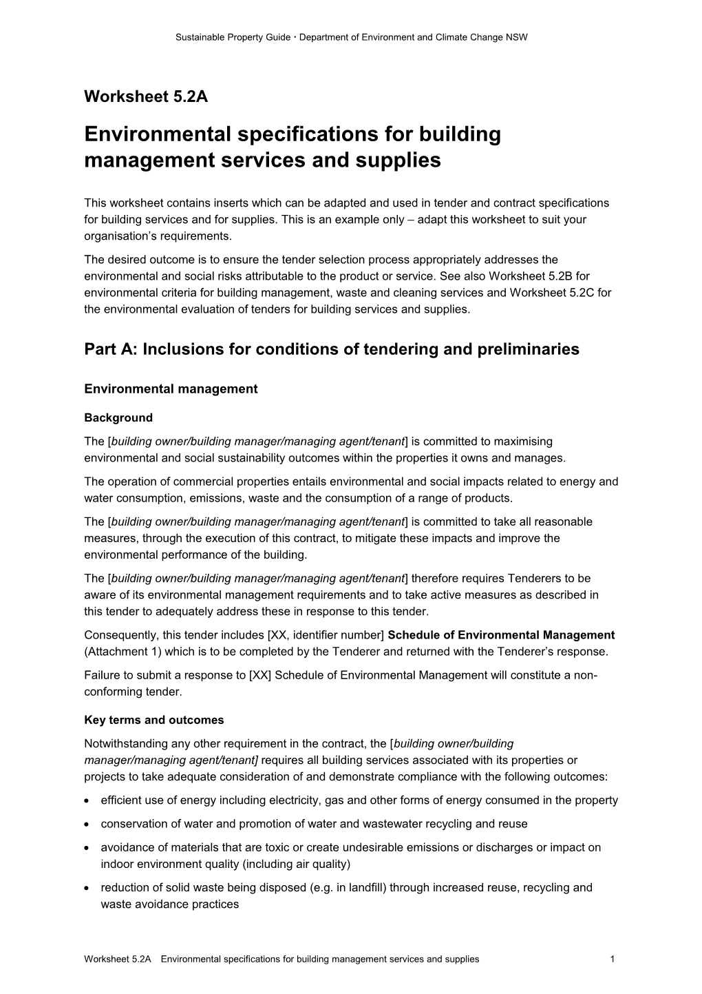 Environmental Specifications for Building Management Services and Supplies