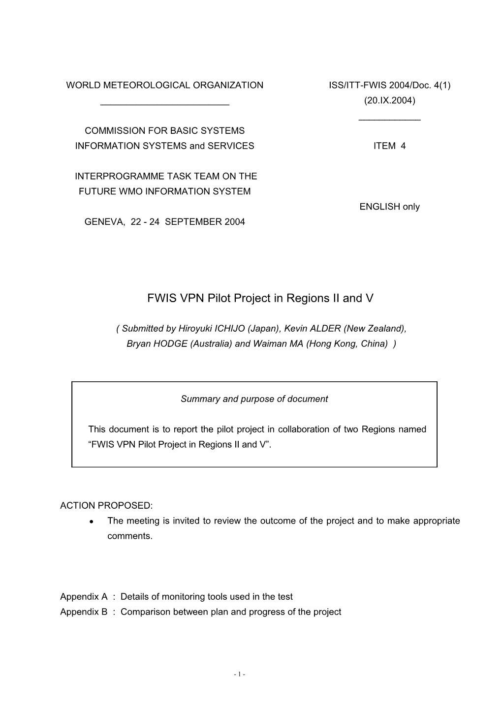 FWIS VPN Pilot Project in Ras II & V
