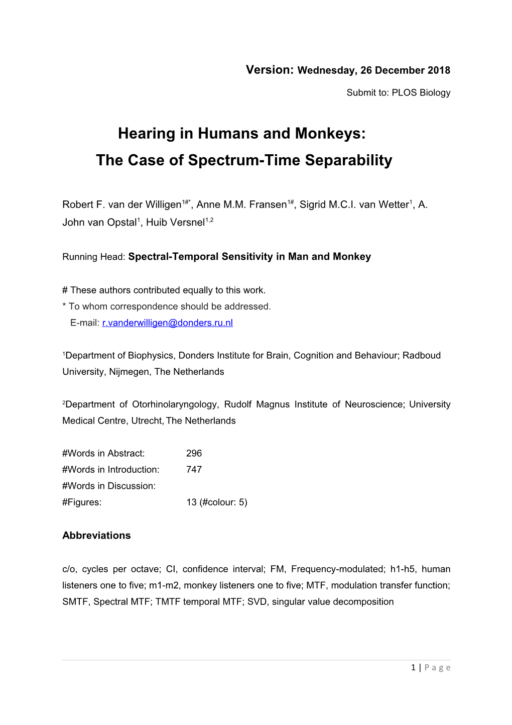 Hearing in Humans Andmonkeys